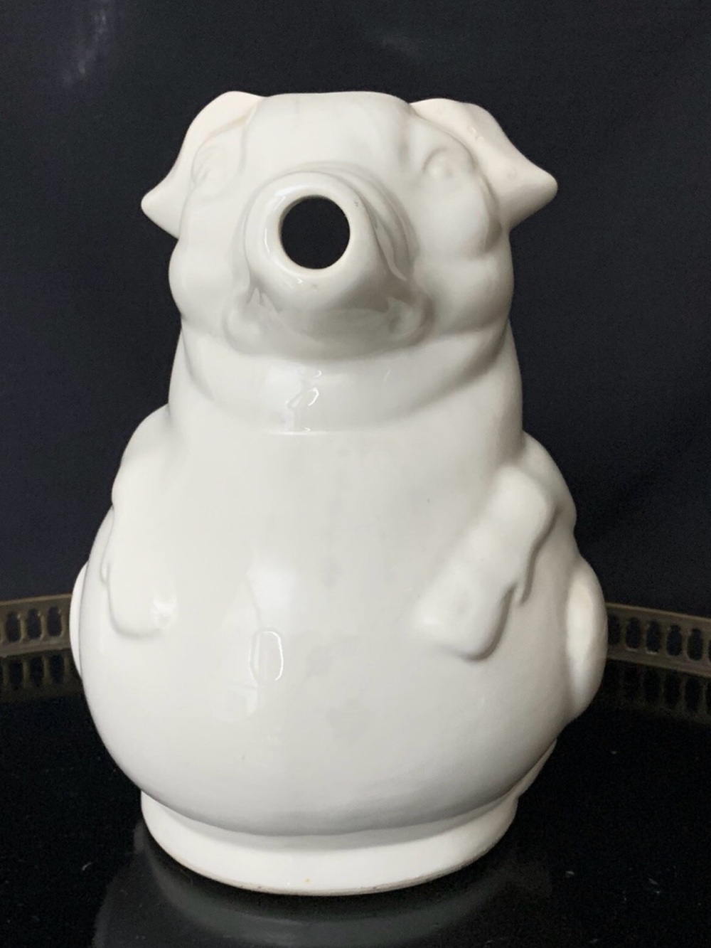 Vintage White Ceramic Pig Pitcher 10” Figural Hog Farmhouse Kitchen Jug